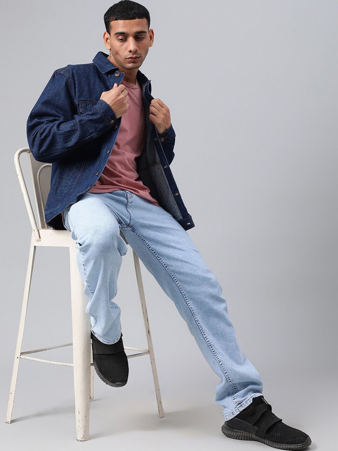 Kotty Blue Spread Collar Washed Denim Jacket