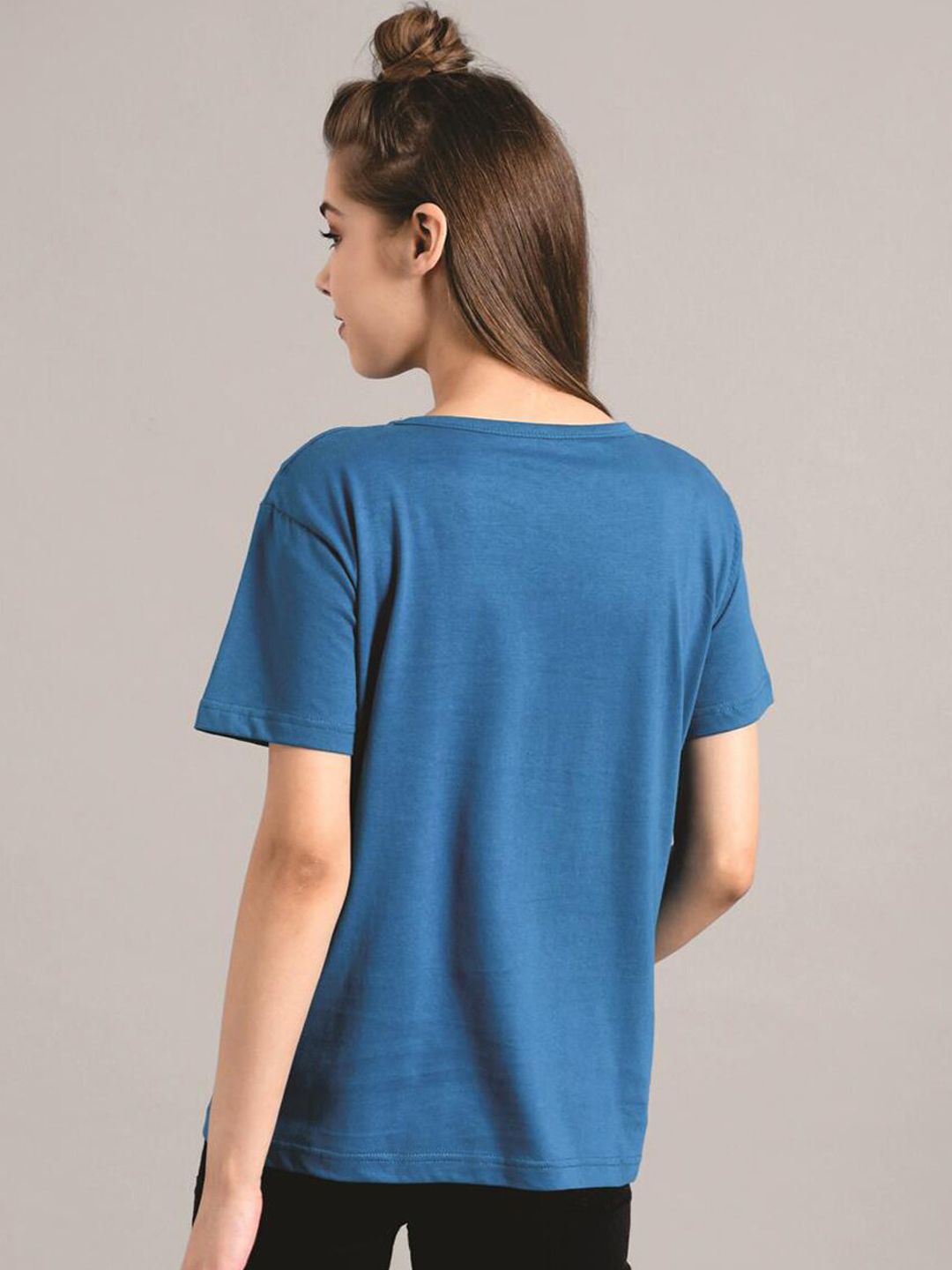 Kotty Women Blue Printed Round Neck T-shirt
