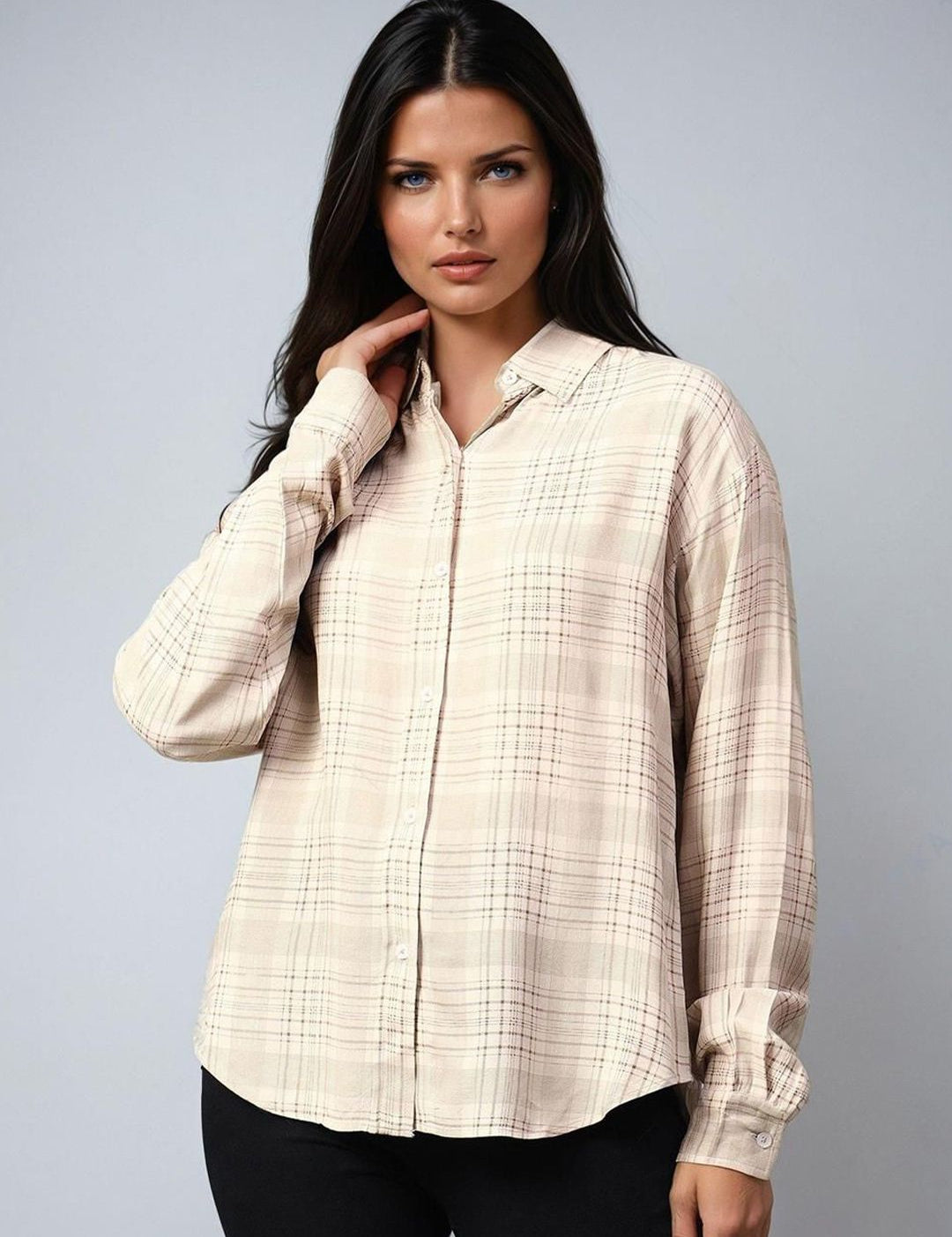 Kotty Women Spread Collar Checked Cotton Casual Shirt