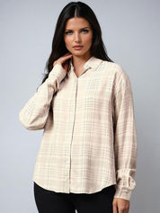 Kotty Women Spread Collar Checked Cotton Casual Shirt