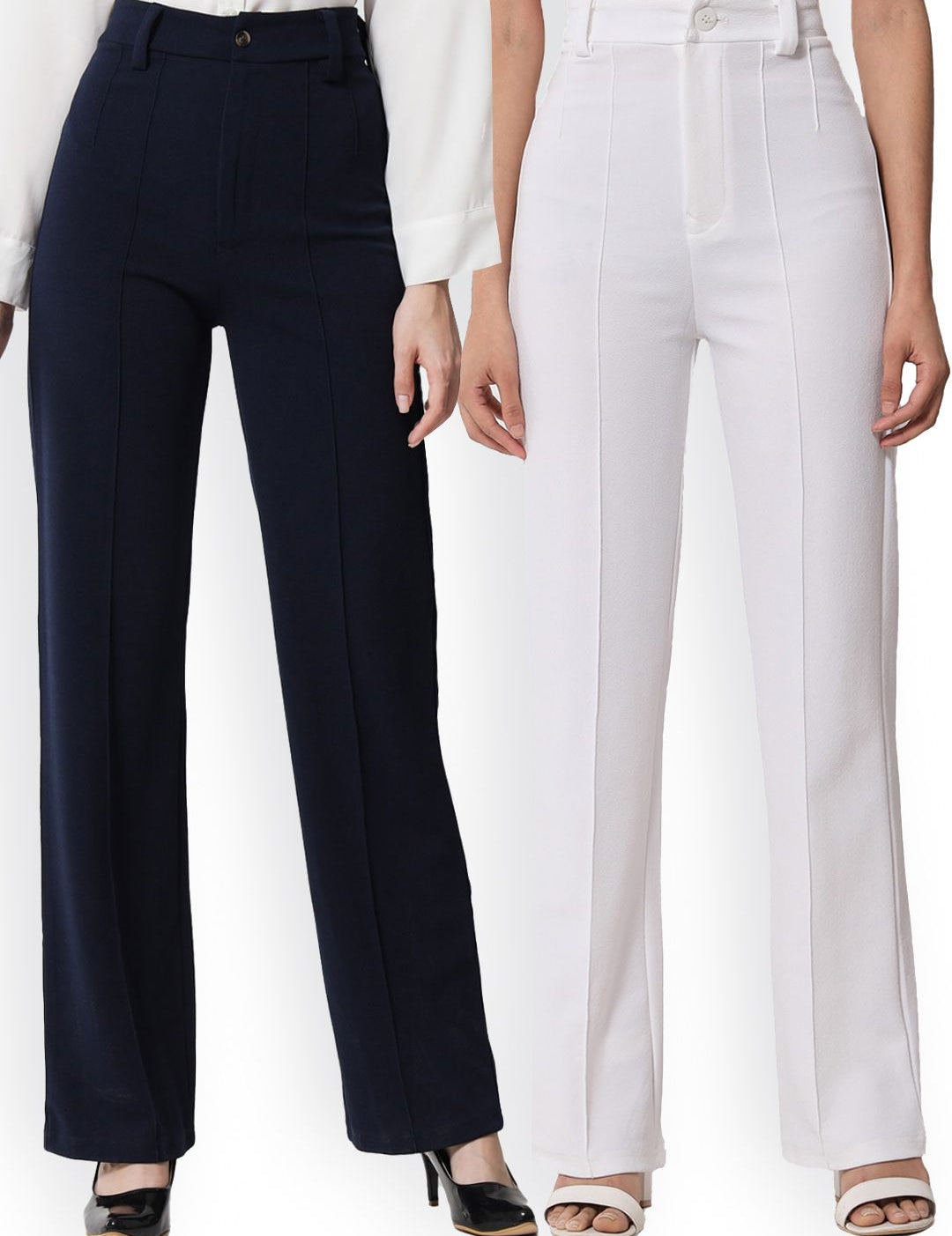 Kotty Women Pack Of 2 Relaxed Straight Leg Fit High-Rise Easy Wash Trousers