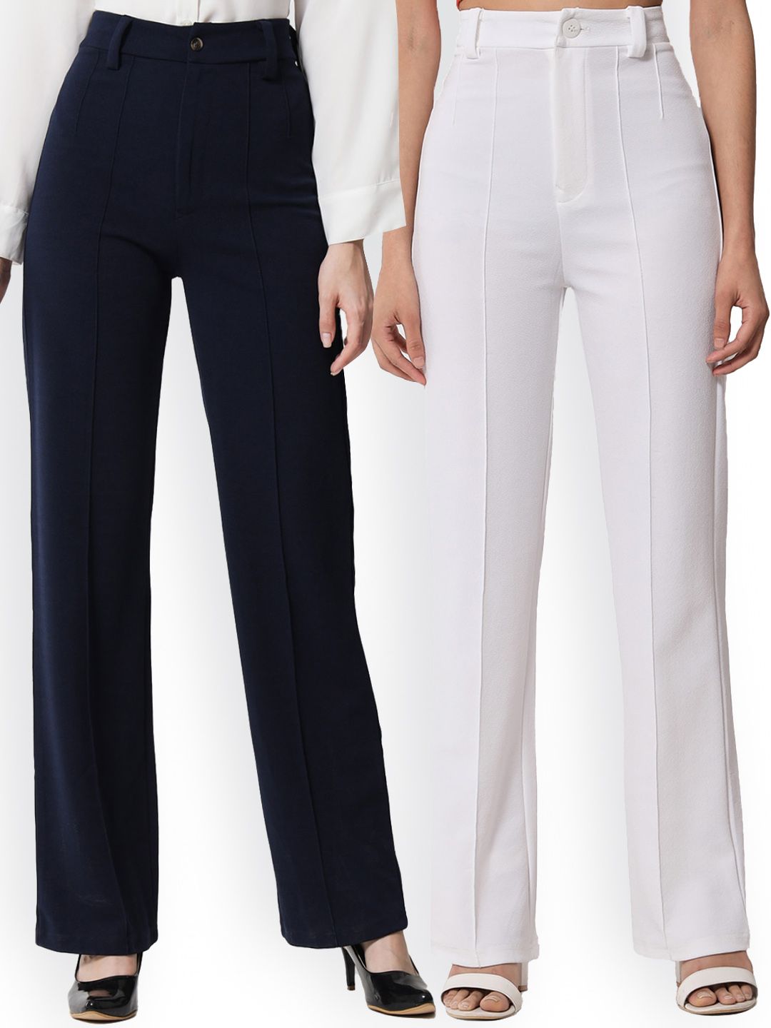 Kotty Women Pack Of 2 Relaxed Straight Leg Fit High-Rise Easy Wash Trousers