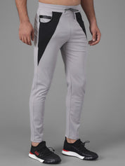 Kotty Men Grey & Black Colourblocked Straight Fit Track Pants