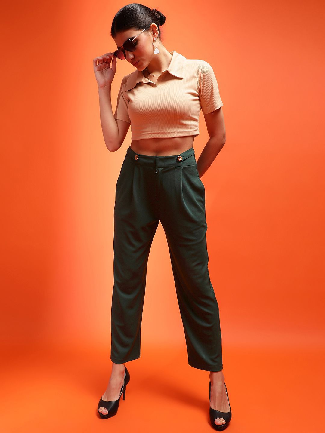 Kotty Women Relaxed High-Rise Easy Wash Pleated Peg Trousers