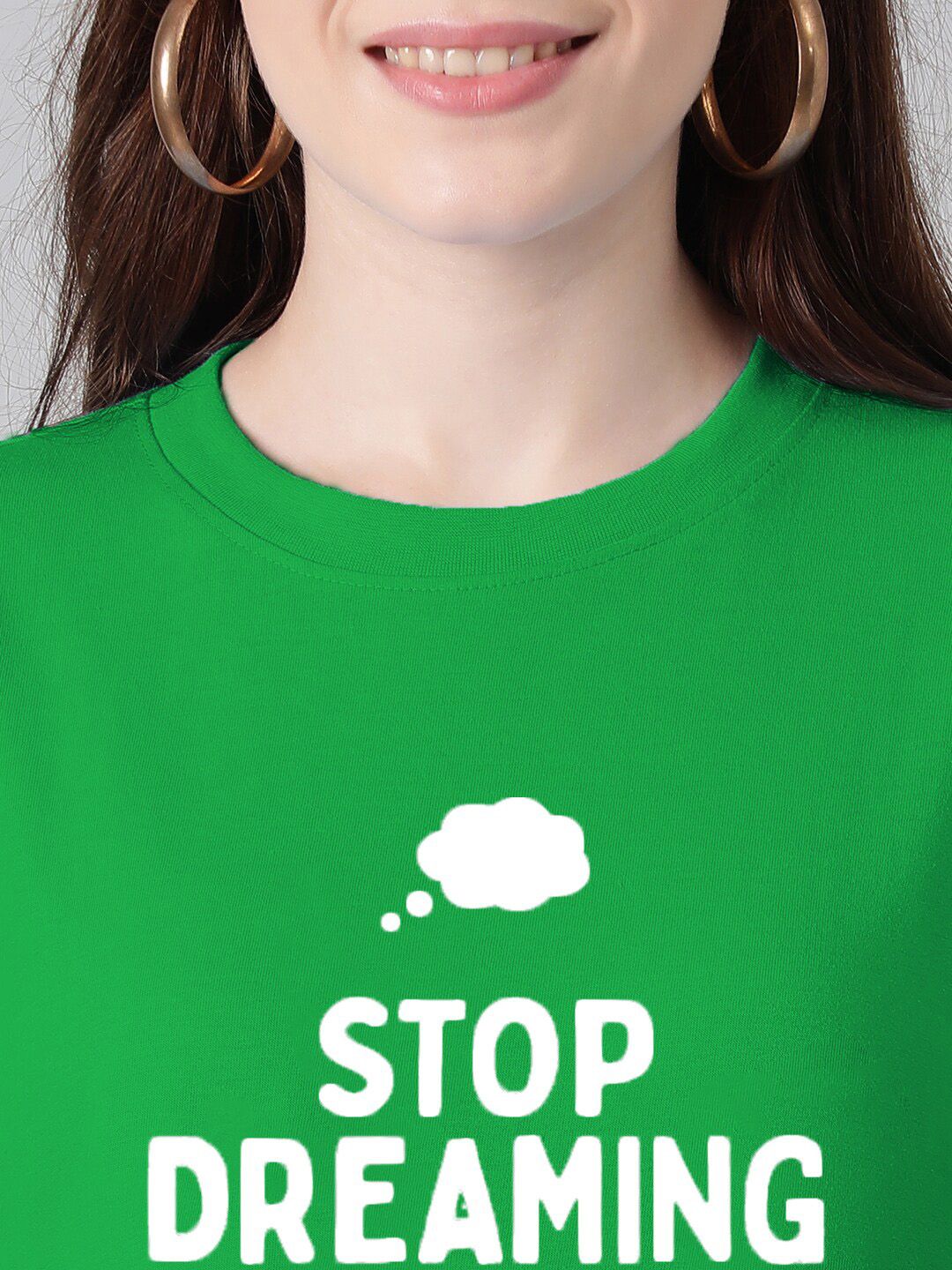 Kotty Typography Printed Round Neck Drop-Shoulder Sleeves Oversized T-shirt