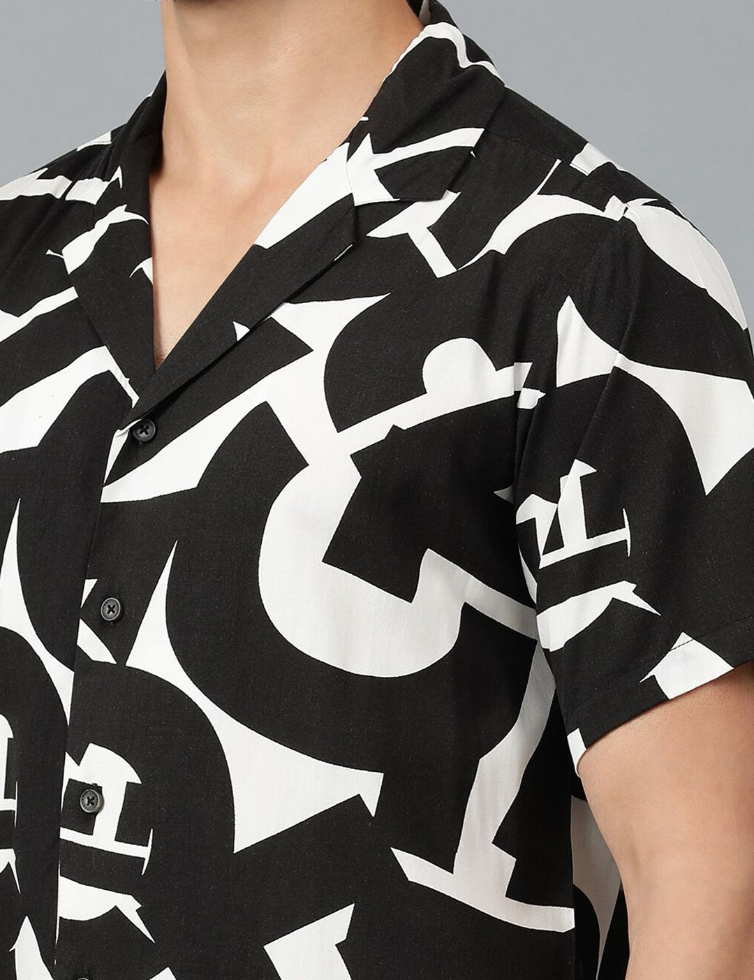 Kotty Men Cuban Collar Abstract Printed Casual Shirt