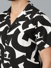 Kotty Men Cuban Collar Abstract Printed Casual Shirt