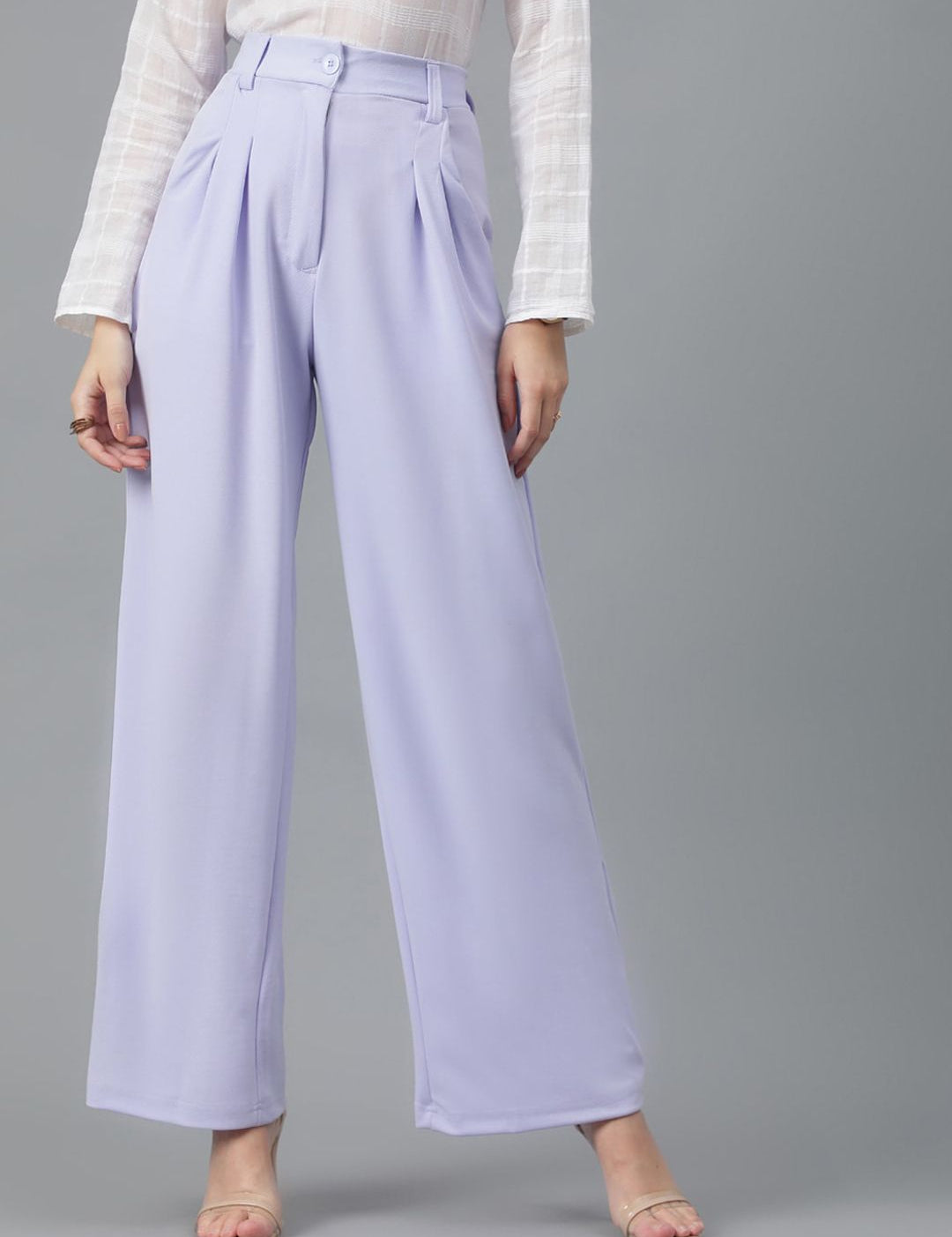 KOTTY BIZwear Women Lavender Relaxed Straight Leg High-Rise Easy Wash Parallel Trousers