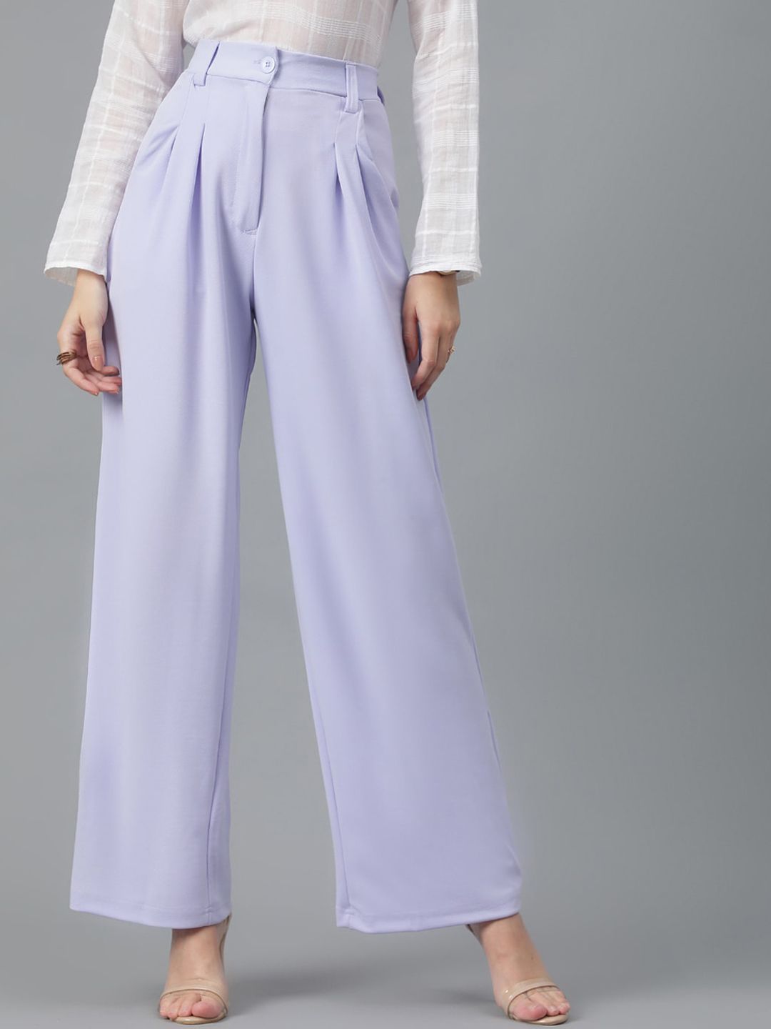 KOTTY BIZwear Women Lavender Relaxed Straight Leg High-Rise Easy Wash Parallel Trousers