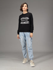 Kotty Women Black Printed Fleece Sweatshirt