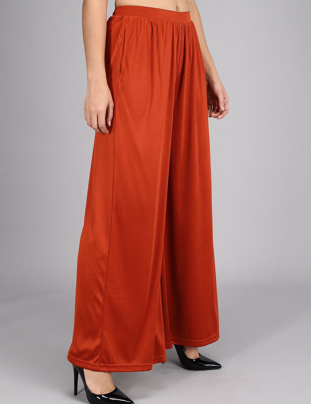 Kotty Women Rust Flared High-Rise Pleated Parallel Trousers