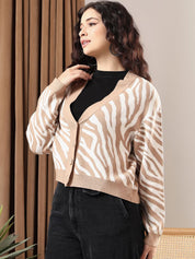 Kotty Women Animal Printed Crop Cardigan Sweaters