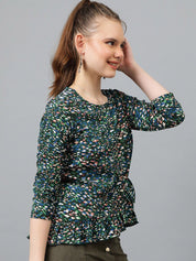 Kotty Green & White Abstract Print Crepe Top