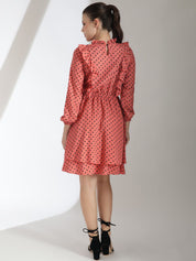 Kotty Women Polka Dots Printed Puff Sleeve Fit & Flare Dress