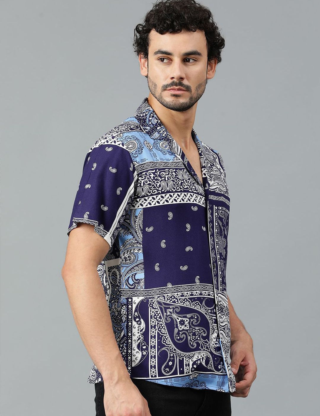 Kotty Men Cuban Collar Ethnic Motifs Printed Casual Shirt
