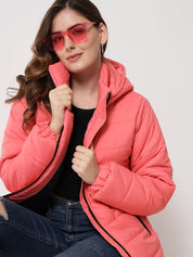 Kotty Women Pink Longline Hooded Puffer Jacket