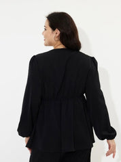 KOTTY Bishop Sleeves Plunge Neck Empire Top