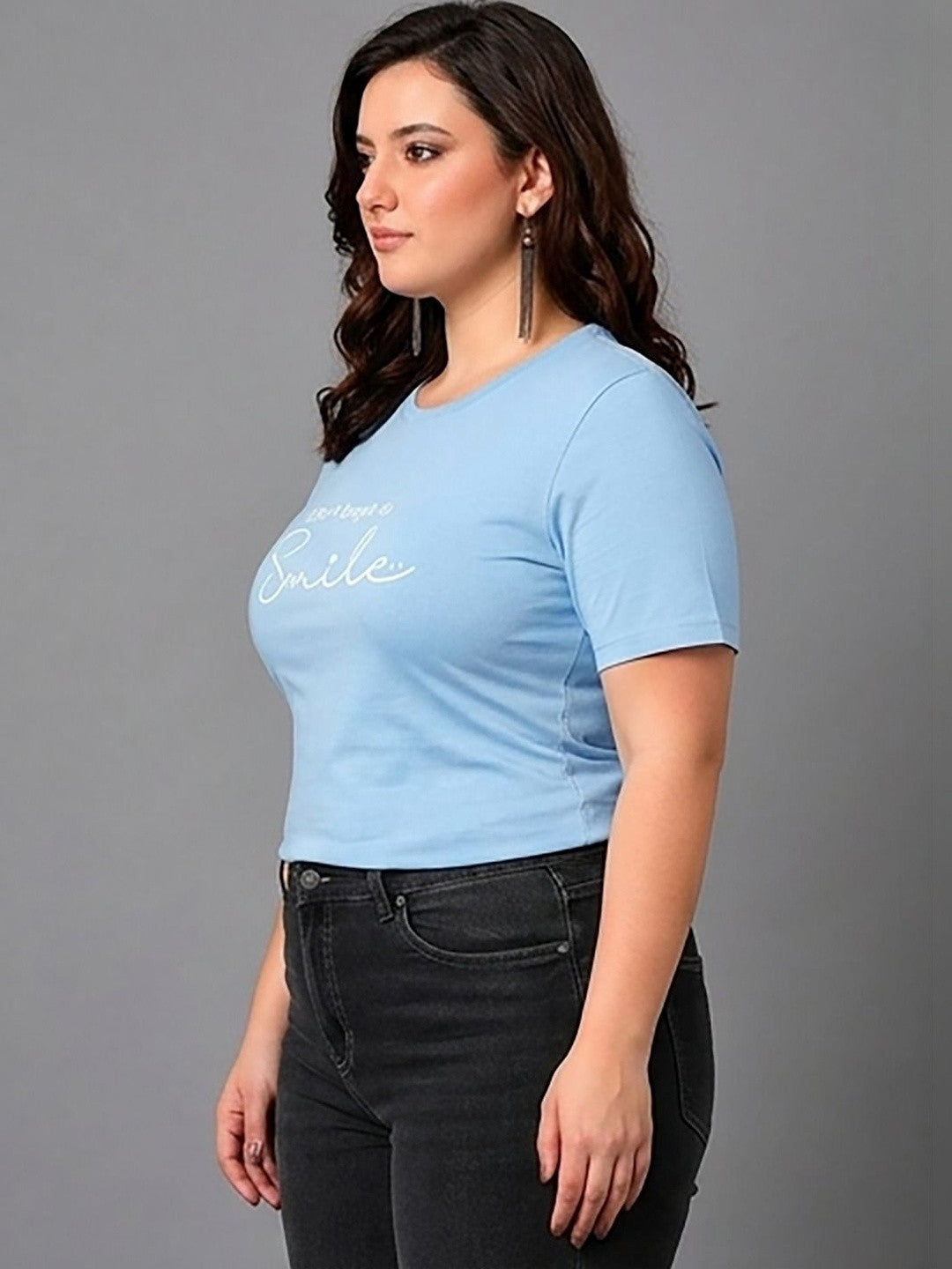 Kotty Women blue typography printed t-shirt