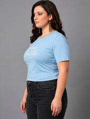 Kotty Women blue typography printed t-shirt
