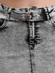 Kotty Women Grey Washed Denim Mini Straight Skirt