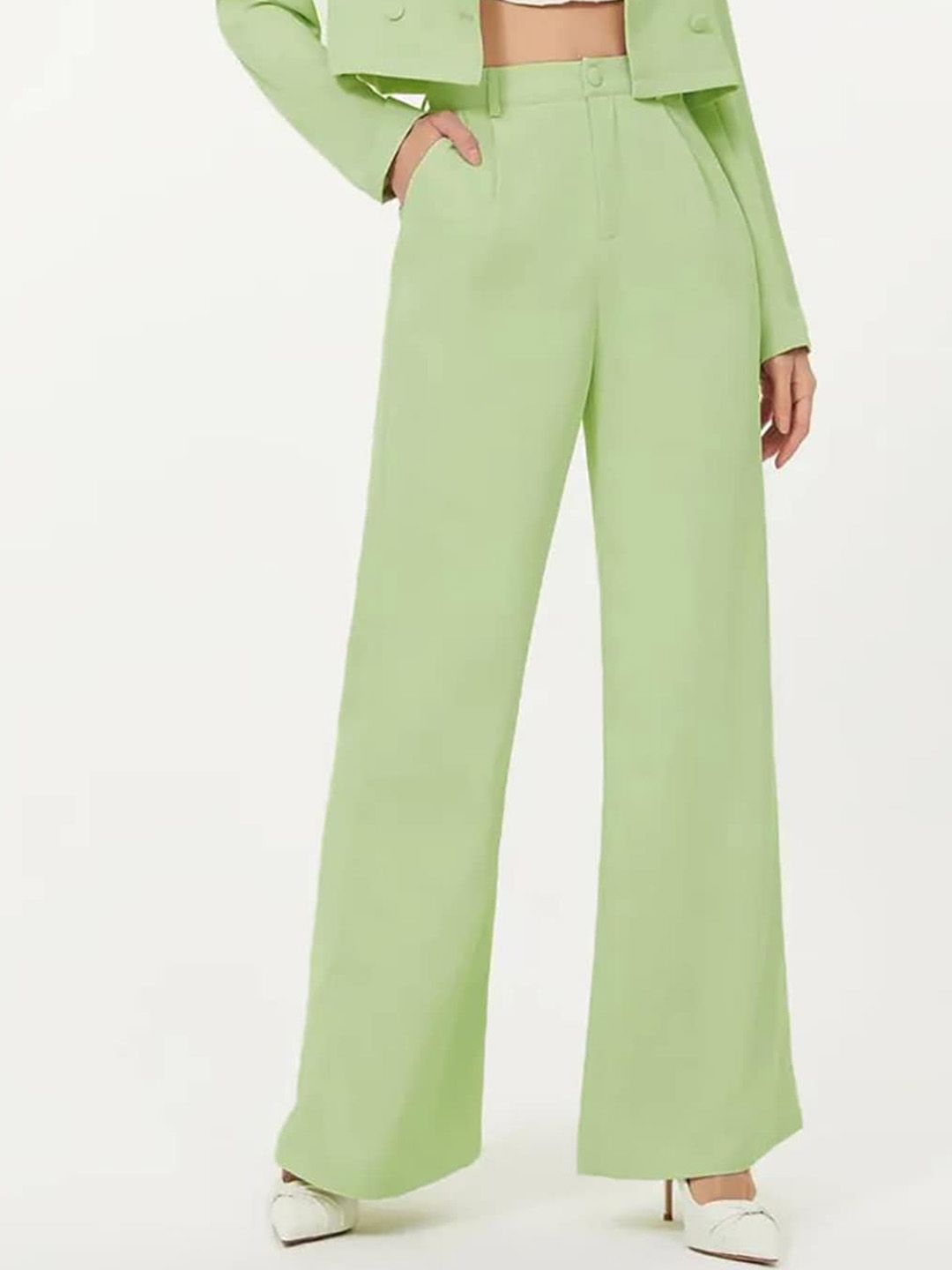 KOTTY BIZwear Basics Women Relaxed Straight Leg Straight Fit High-Rise Trousers