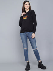 Kotty Women Black Printed Round Neck Sweatshirt