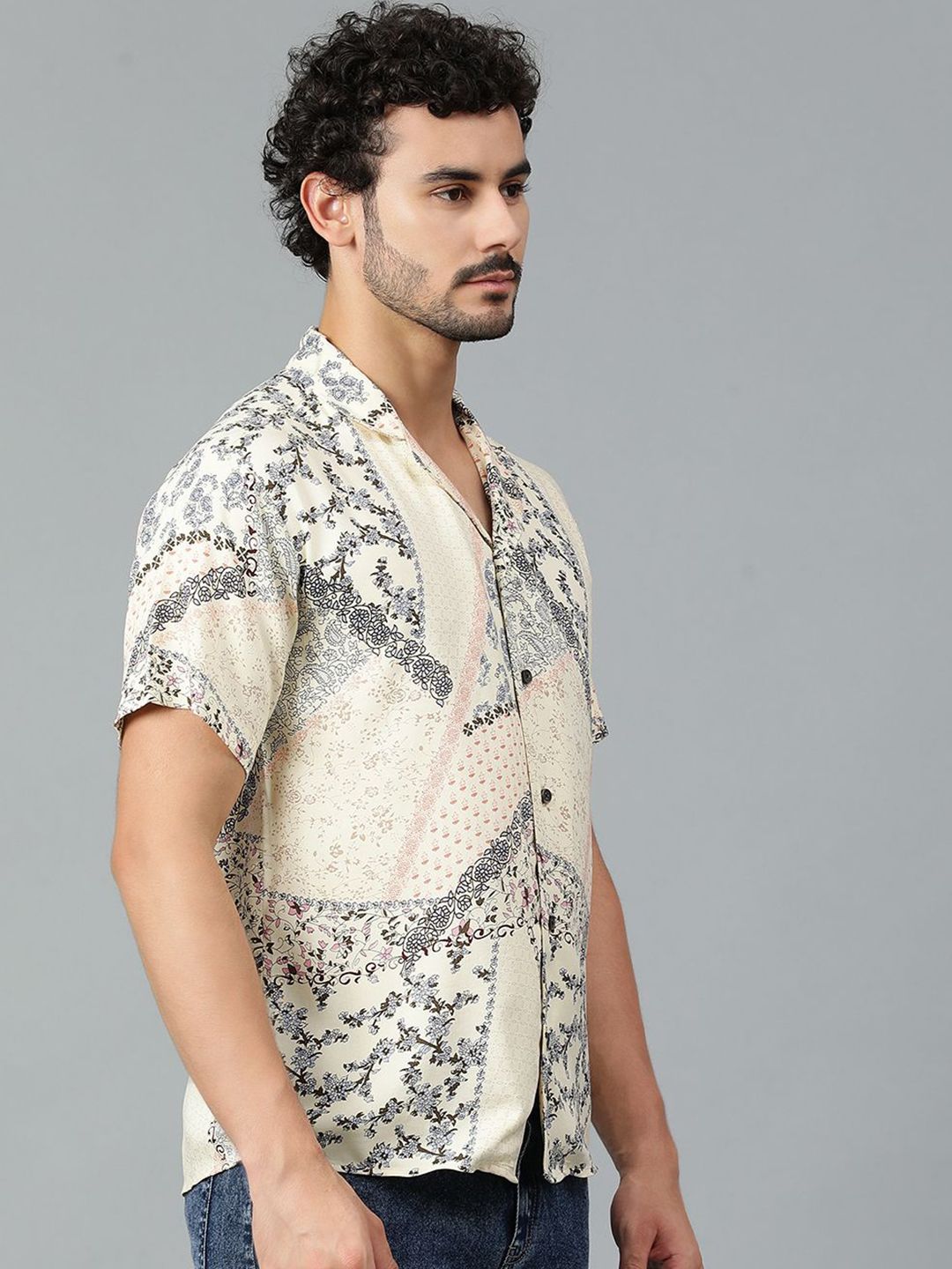 Kotty Men Cuban Collar Ethnic Motifs Printed Casual Shirt