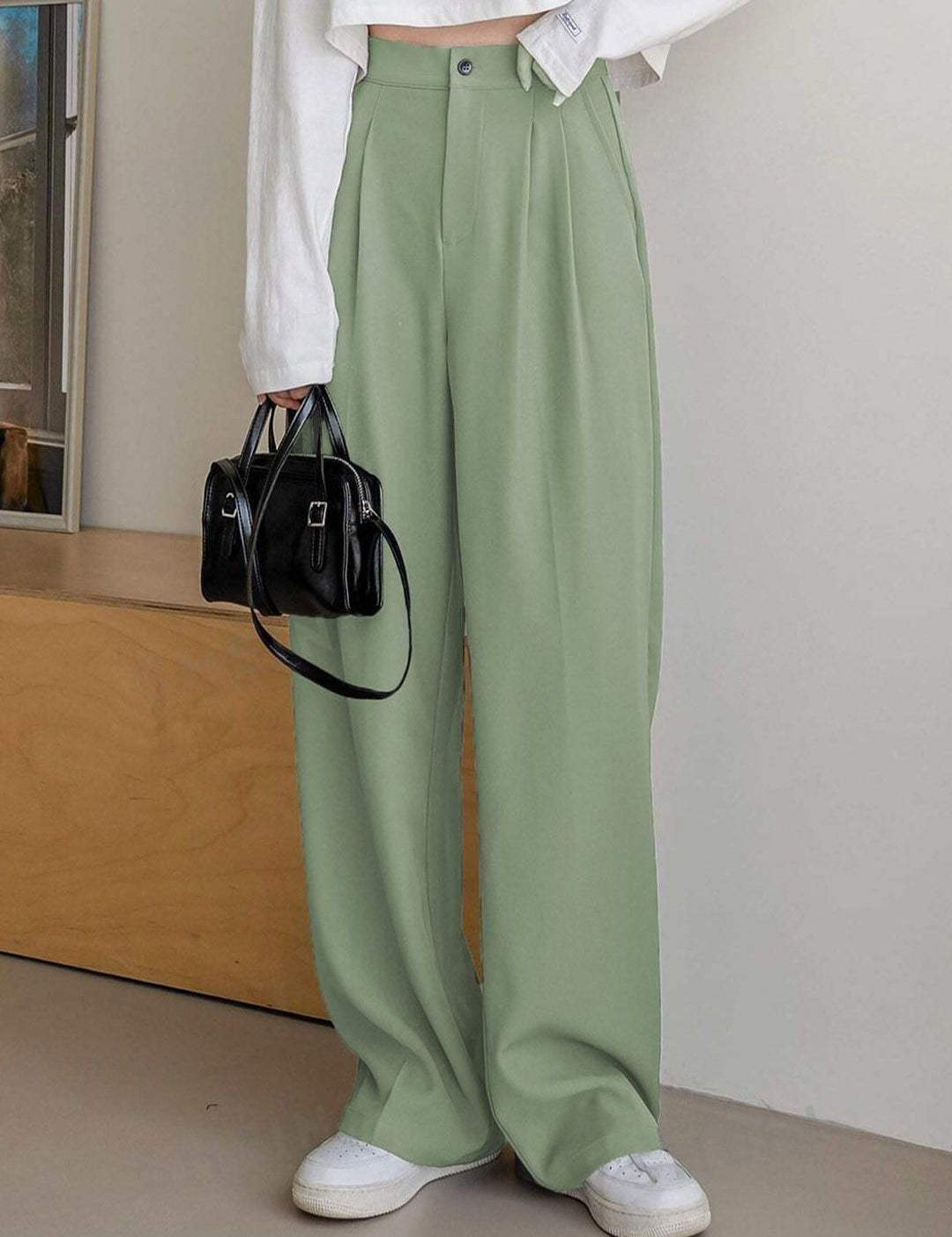 Kotty Women Straight Fit High-Rise Easy Wash Pleated Trousers