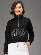 Kotty Women Black Fleece Crop Sweatshirt