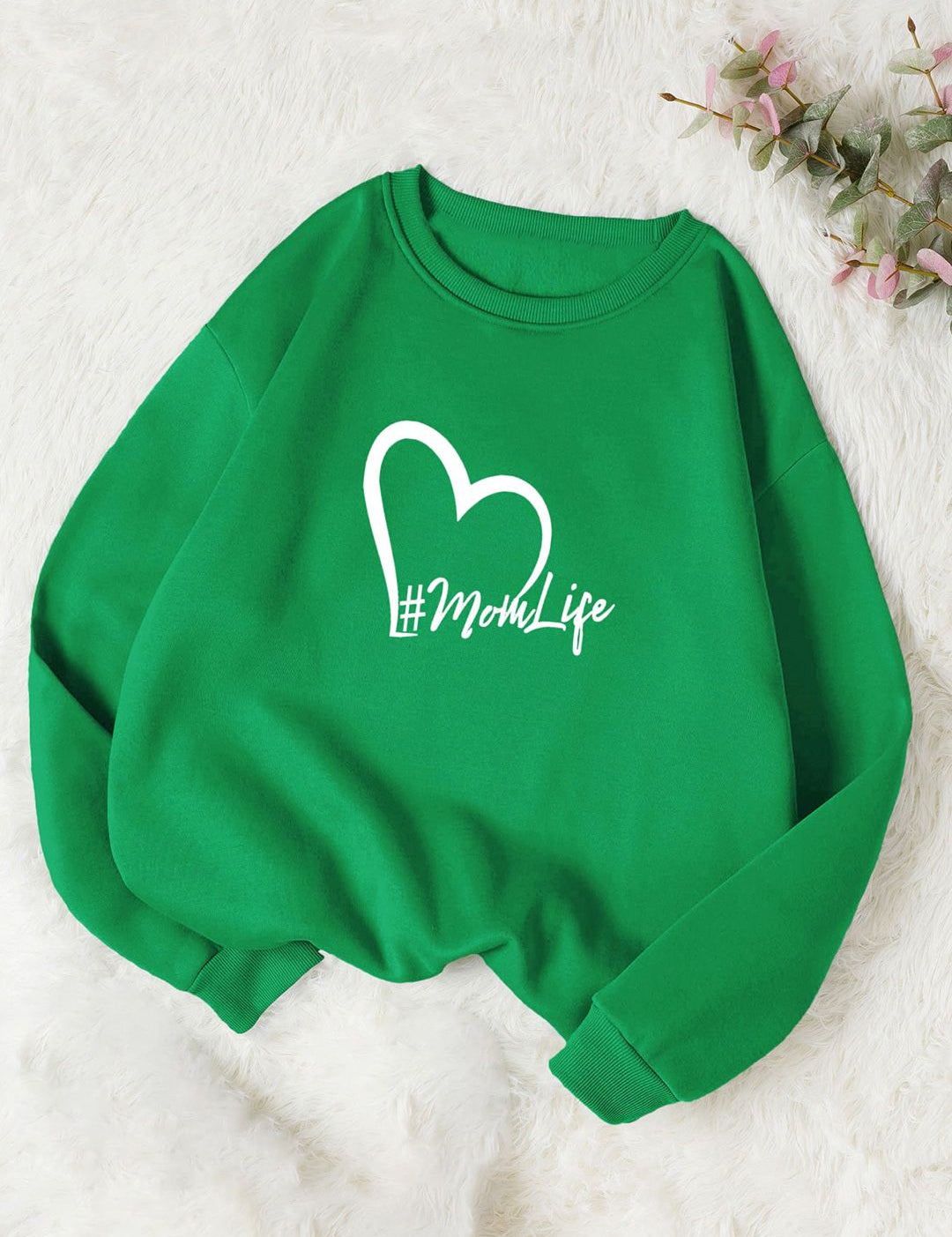 Kotty Green Typography Printed Long Sleeves Fleece Pullover Sweatshirt
