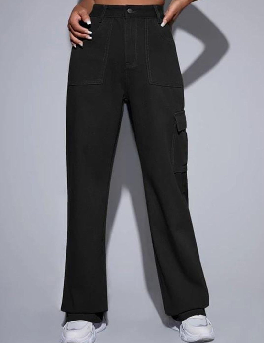 Kotty Women Black Jean Straight Fit Stretchable Cargo Jeans