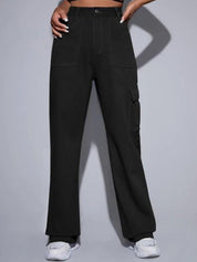 Kotty Women Black Jean Straight Fit Stretchable Cargo Jeans