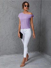 Kotty Purple One Shoulder Tie Up Extended Sleeves Regular Top