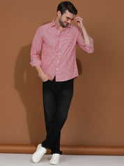 Kotty Red & White New Micro Checks Spread Collar Casual Shirt