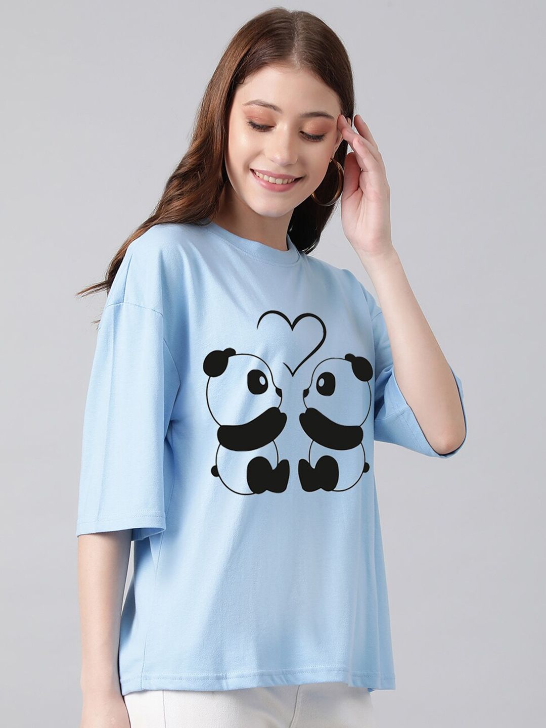 Kotty Graphic Printed Round Neck Drop-Shoulder Sleeves Oversized Fit Cotton T-Shirt