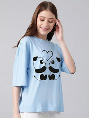 Kotty Graphic Printed Round Neck Drop-Shoulder Sleeves Oversized Fit Cotton T-Shirt