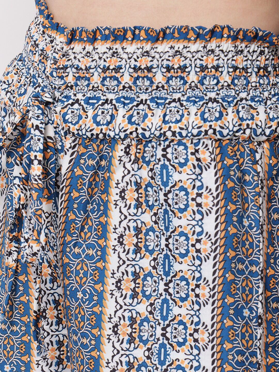 Kotty Women Blue Printed Relaxed High-Rise Easy Wash Trousers