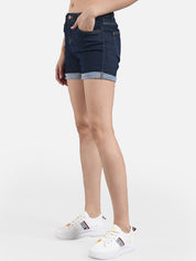Kotty Women Blue Solid Skinny Fit Denim Shorts