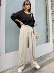 Kotty Women Relaxed Straight Leg Straight Fit High-Rise Easy Wash Pleated Trousers