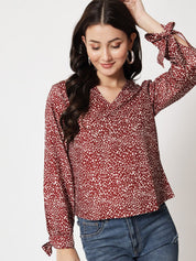 Kotty Abstract Printed V-Neck Crepe Top