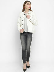 Kotty Women White Printed Denim Jacket