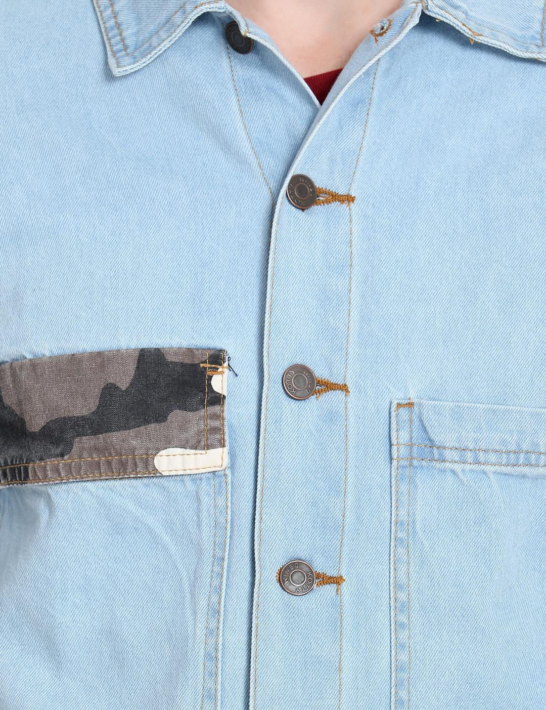 Kotty Men Blue & Grey Camouflage Printed Denim Jacket