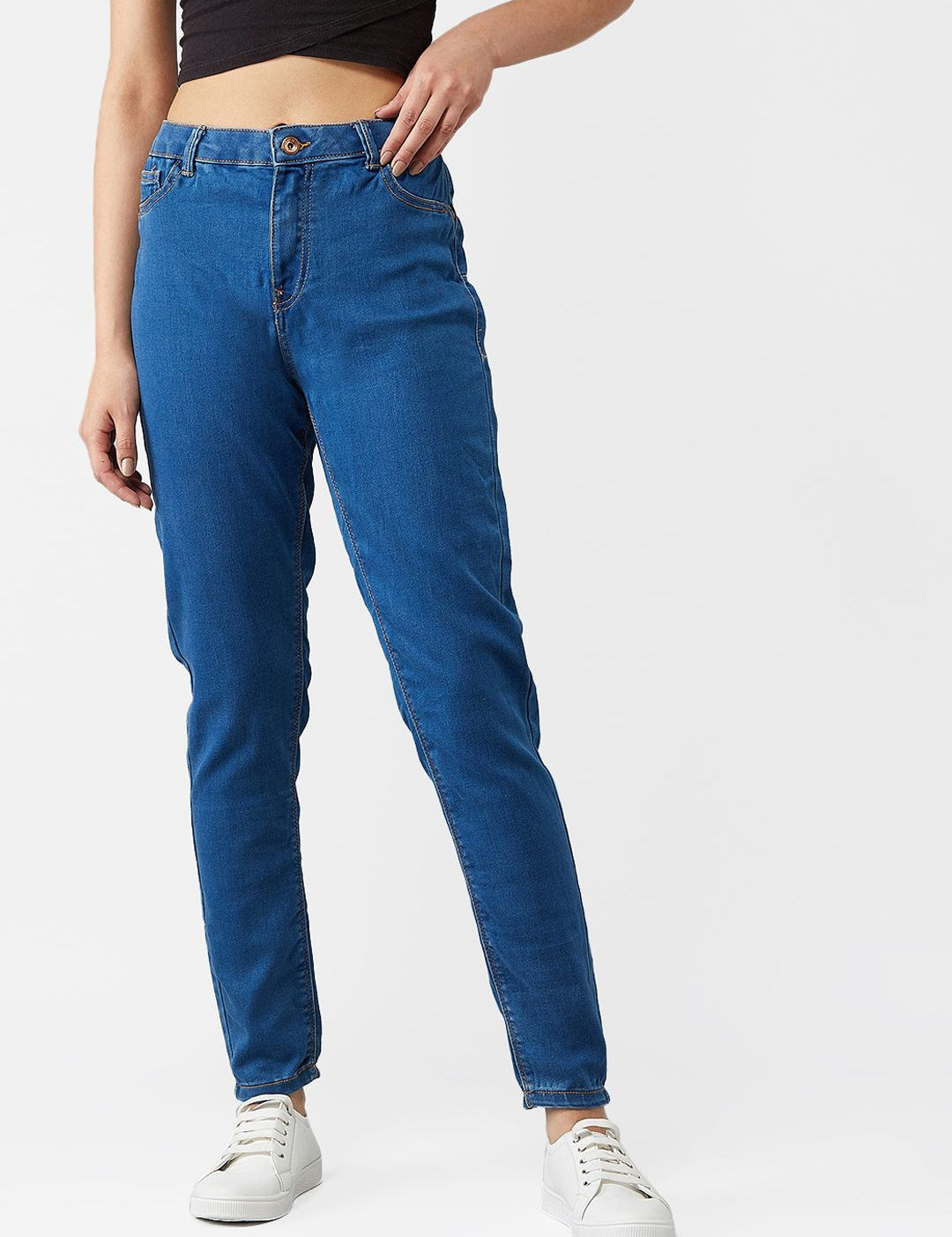 Kotty Women Blue Boyfriend Fit High-Rise Clean Look Jeans