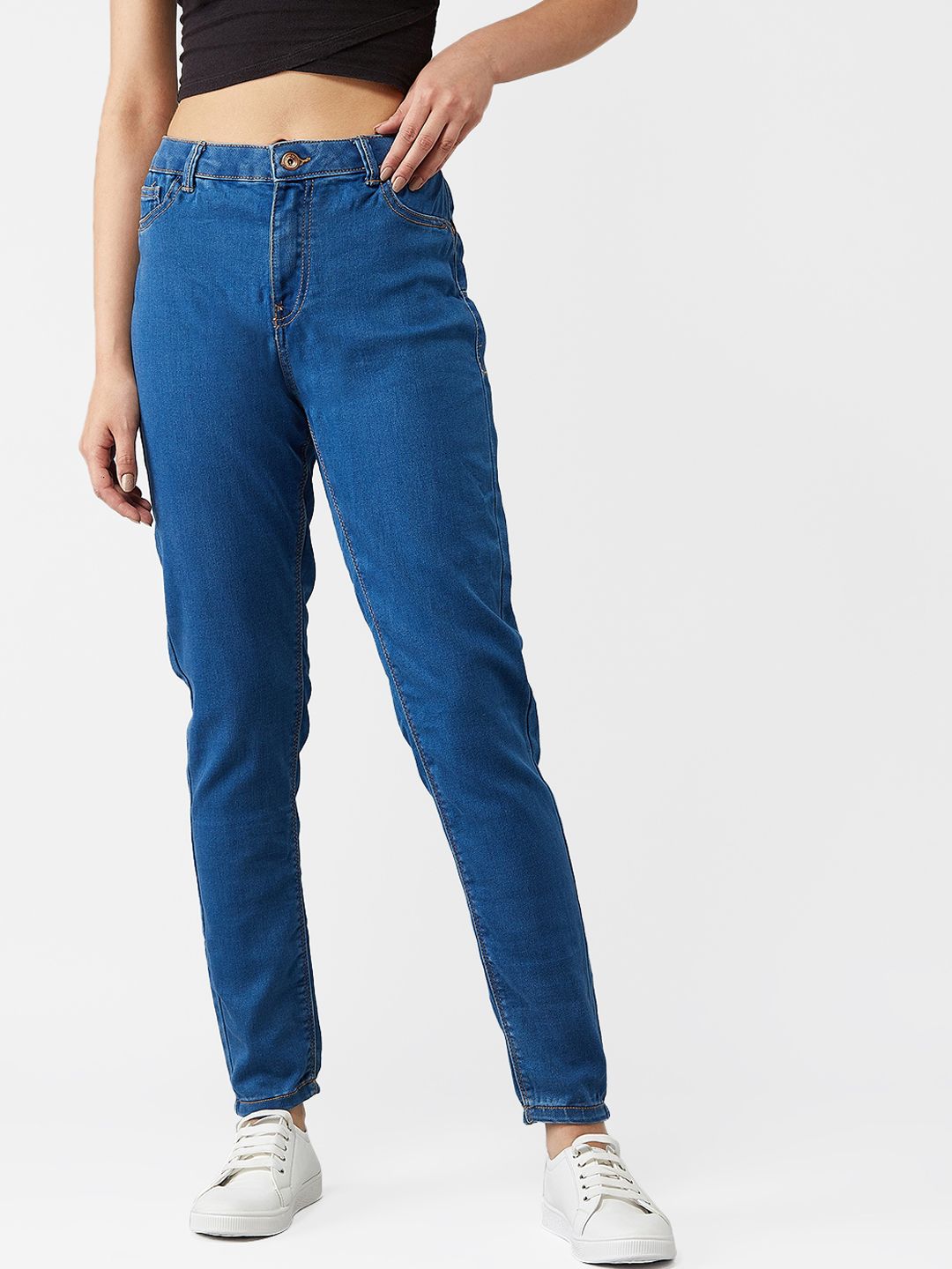 Kotty Women Blue Boyfriend Fit High-Rise Clean Look Jeans