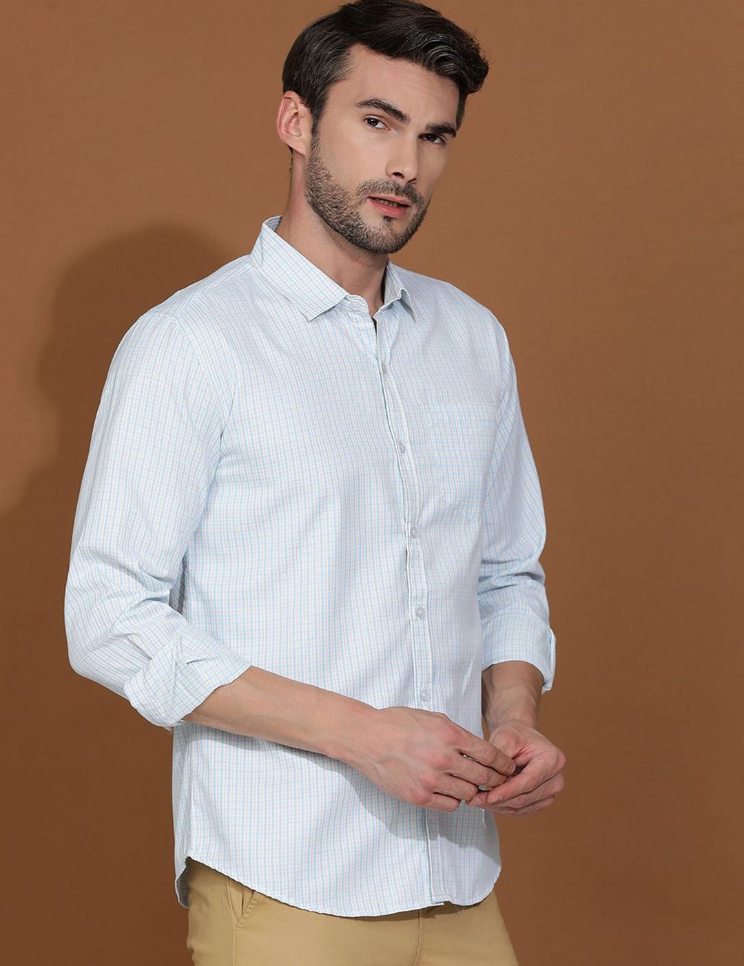 Kotty New Gingham Checks Spread Collar Casual Shirt