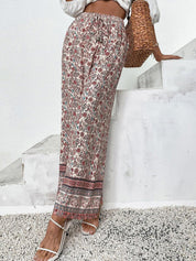Kotty Women Cream-Coloured Ethnic Motifs Printed Relaxed Straight Fit High-Rise Easy Wash Trousers