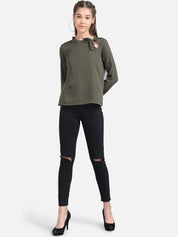 Kotty Women Green Solid Pure Cotton Top