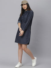 Kotty Women Navy Blue Solid Shirt Dress