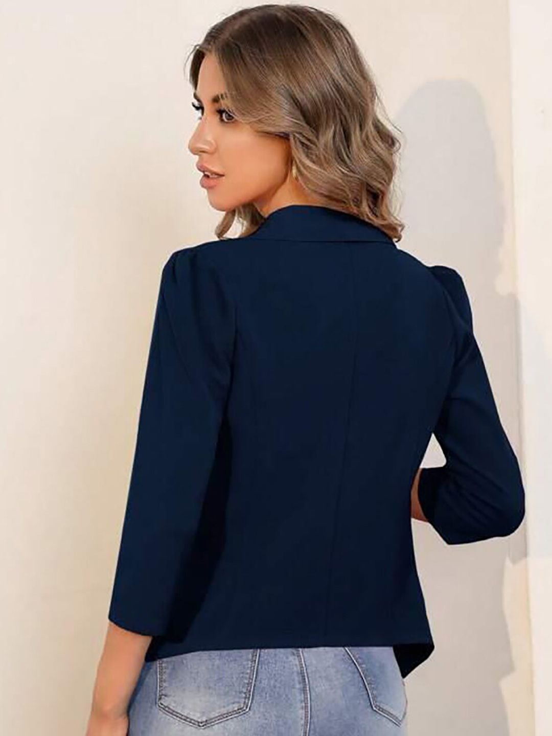 Kotty Navy Blue Shawl Collar Open Front Jacket