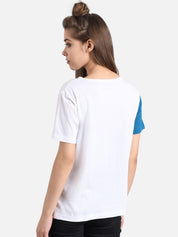 Kotty Women Navy Blue & Coral Pink Colourblocked Boat Neck T-shirt